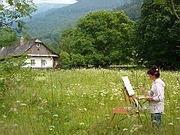 Malířka Dagmar Zemánková maluje obrazy v plenéru